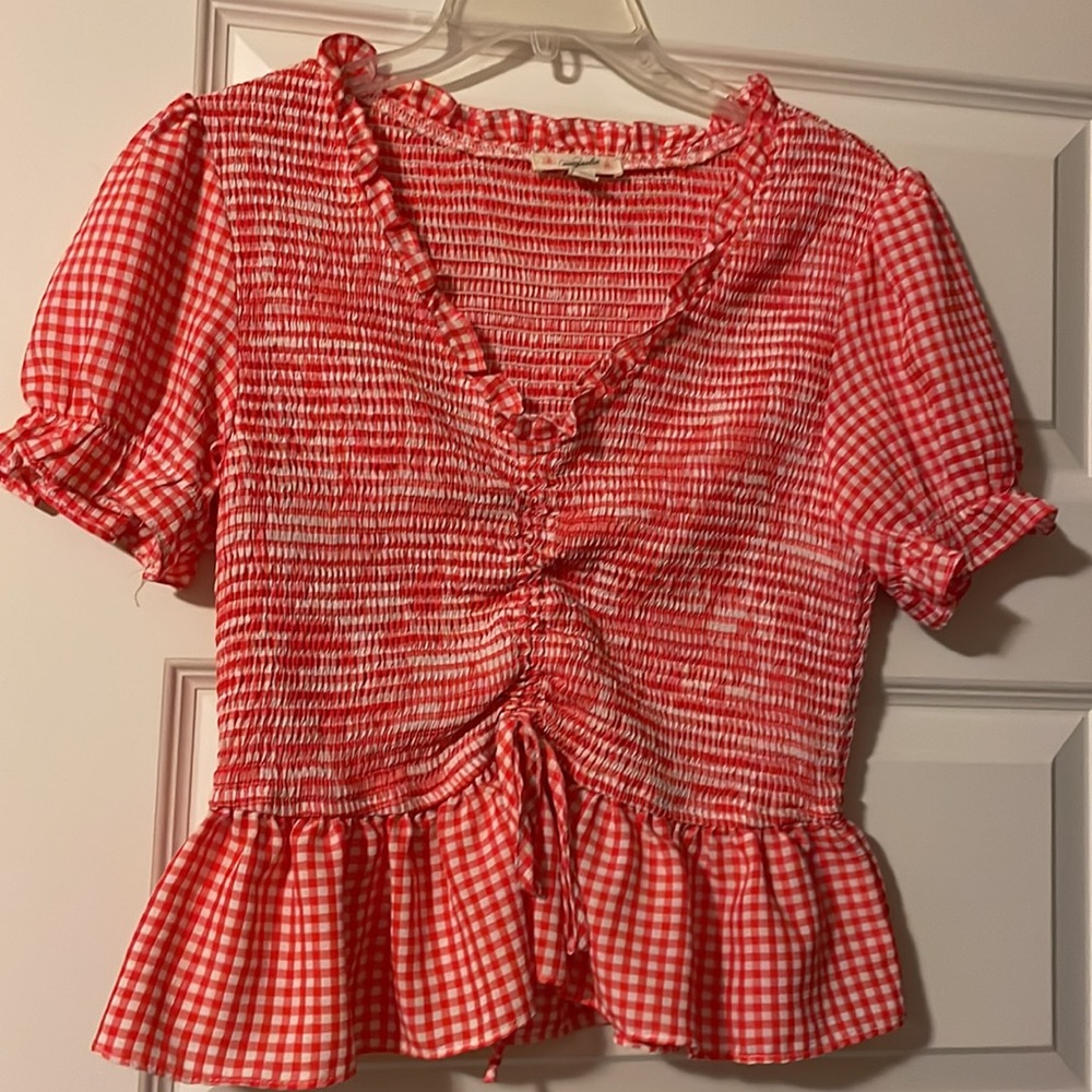 NWOT Set of 2 Magnolia Boutique Puff Sleeve Smocked Peplum Tops, Size Large
